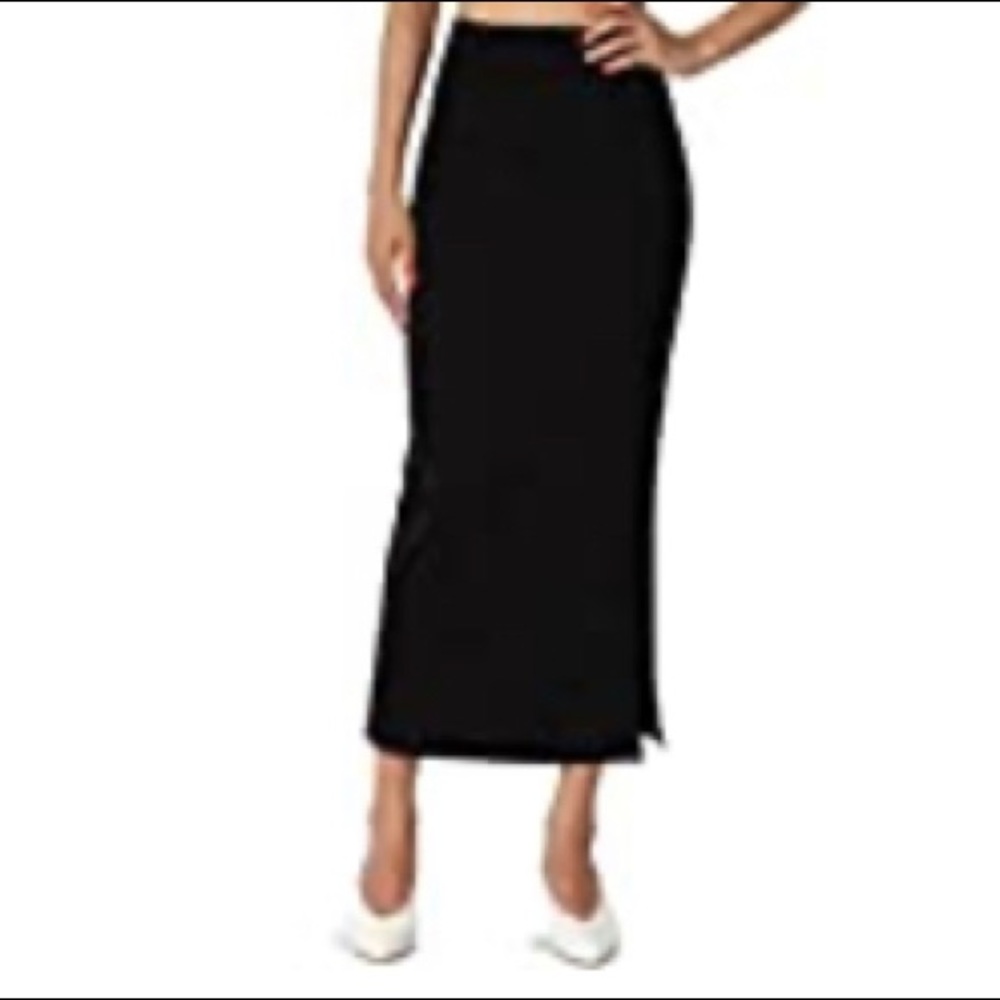 High-Waist Stretch Mid-Calf Pencil Skirt